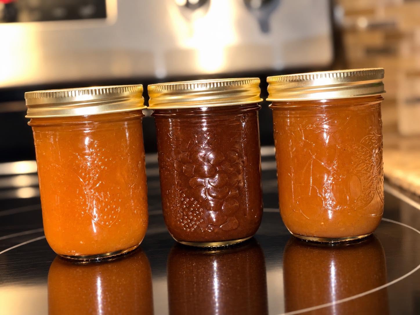 An assortment of golden and dark preserves